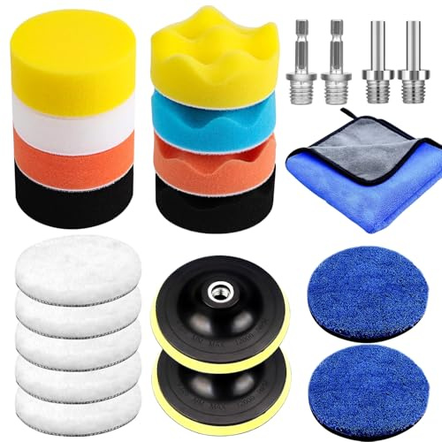 Meet You® 22 Stück Polieraufsatz Akkuschrauber Auto Set, 80mm Polierschwamm Polierpads für Exzenter Poliermaschine Schleifmaschine. Polierset Auto Ideal für Auto Polieren, Schleifen, Wachsen (80mm)