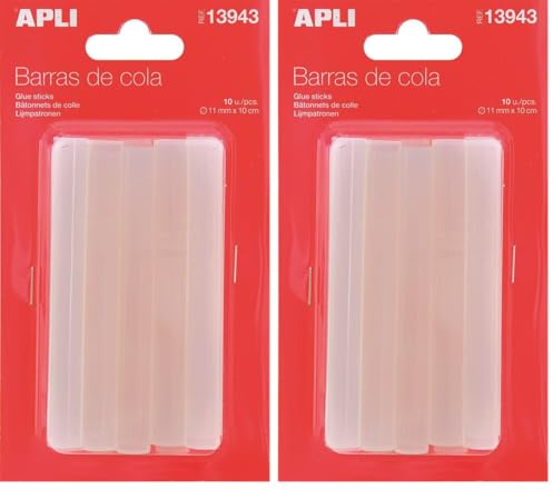 APLI 13943 - Recharge pour pistolet à colle - 10 bâtons de colle Ø11mm x 10 cm. (Lot de 2)