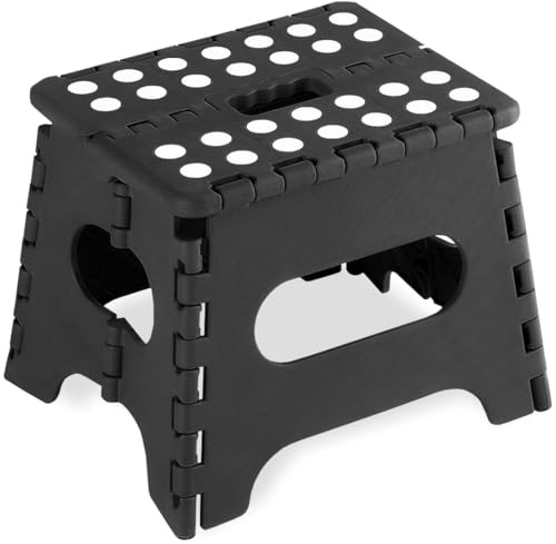 ATEK 13 Inch Heavy Duty Folding Step Stool - Anti Slip Multi-Purpose Foldable Stool for Kitchen, Bathroom, Bedroom, Workplace Lightweight Plastic Step Stool for Children & Adult (Black Medium)
