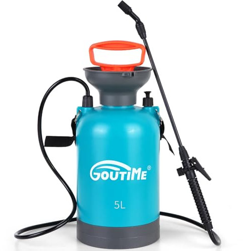 Goutime Spruzzatore a pressione a pompa per la pulizia del terrazzo, spruzzatore per la protezione delle piante, 5l, capacità di riempimento con tubo