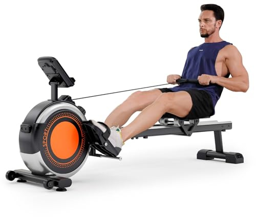 Rameur d'appartement avec Réservoir d'eau 6 Niveaux de Résistance écran LCD Multifonction Support de Tablette réglable Capacité de Poids 150KG (Rameur 16 Niveaux)