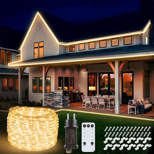 10m 400 LED Schlauch Lichterkette Außen Anschließbar (Durchmesser: 5,5 mm), Warmweiß LED Lichterschlauch Strom mit Fernbedienung, Outdoor Lichtschlauch Strombetrieben für Garten Balkon Patio