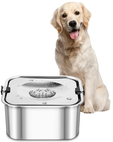 UDOGGY Gamelle Anti-Éclaboussures pour Chien 3L，Acier Inoxydable 304 Gamelle Eau Chien Anti Renversement，Hydratez Votre Animal, Argenté