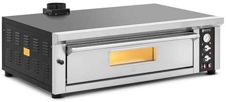 Royal Catering Elektro-Pizzaofen 1 Backkammer 450 °C 6600 W für 6 Pizzas mit Ø 33 cm getrennt regulierbare Unterhitze Schamottestein Edelstahl Stahl elektrischer Pizza-Backofen Steinbackofen Gastro