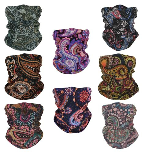 SMEHCF 8 Multipurpose Bandanas for Women Men Headband Balaclava Hair Head Scarf Face Half Airsoft Paintball Mask Neck Gaiters Breathable Washable Colorful Cashew Flower Cool Colors Warm Colors