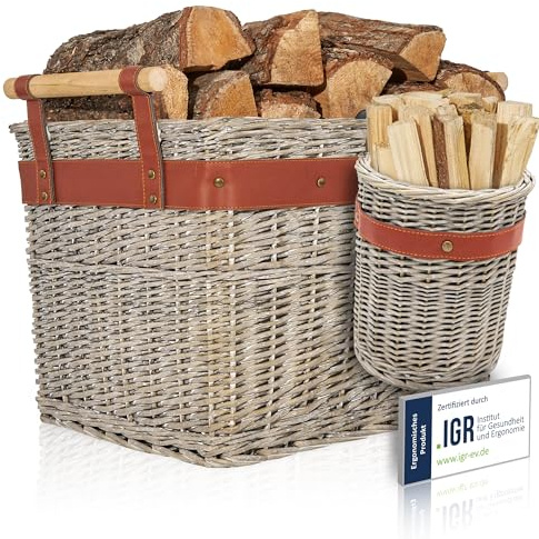 OAKAGE® Holzkorb für Kaminholz Groß aus Weide – Kaminholzkorb Holz Korb | Feuerholzkorb & Brennholzkorb aus geflochtenem Weidenkorb mit Tragegriffen – Holzaufbewahrung & Aufbewahrungskorb für innen