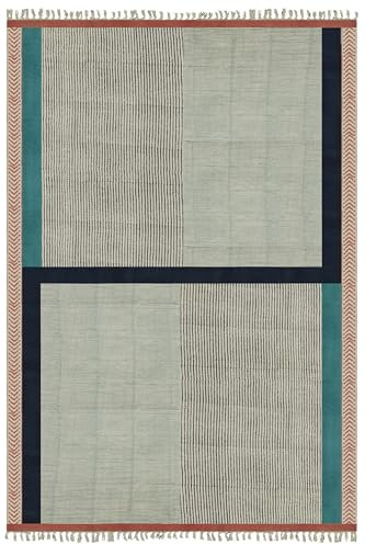 CASAVANI Kelim Läufer, Baumwolle, Flachgewebe, 0,7 cm dick, für drinnen und draußen, für Bett, Eingangsbereich, 6,6 x 10,2 cm, Blau und Schwarz