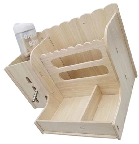 Wooden Grass Feeder Cage Holder for Guinea Pigs with Bowl and Bottle
