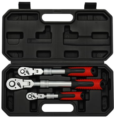 MIXPOWER 3 PCS Flex Head Ratchet Wrench Set, 1/4 & 3/8 & 1/2 Drive, 72-Tooth, CR-V
