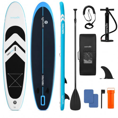 SereneLife Uppblåsbar SUP – djurvänlig stand up paddleboard för vuxna och husdjur – Stabil design med halkfri EVA-däckmatta, GoPro-fäste och SUP-tillbehör, maxkapacitet 200 kg