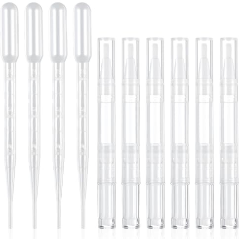 Nagelöl Stift 6 Stück, 3 ml Cuticle Oil Pen, Nachfüllbare Nagelhautölstifte mit 4 Stück Transferpipetten, Nagelölstift für Selbstgemachten Nagellippenbalsam und Wimpernwachstum