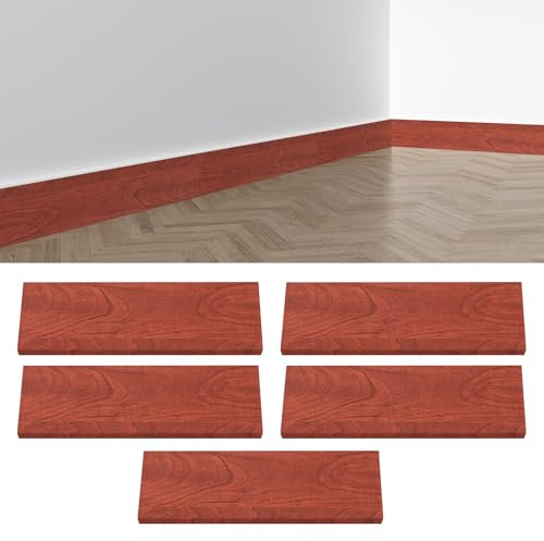 5 battiscopa, battiscopa in laminato in PVC, moderni, impermeabili, spessi, autoadesivi, dimensioni: 45 x 12 x 1 cm, battiscopa decorativi in PVC (rosso)