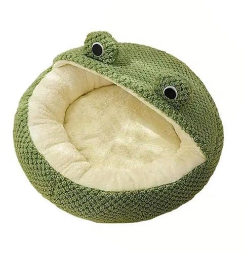 ZLXHDL Flauschiges Katzenbett in Frosch-Design, Gemütliche Katzenhöhle, Weicher Katzenkorb, Bequemes Katzenkissen & Katzensofa für Kleintiere(50 cm) (M halb verschleppt)