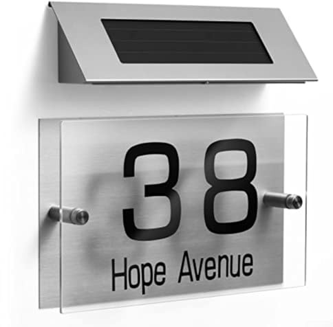 Lampe solaire double mode avec 18 LED, construction en acier inoxydable et charge solaire pour affichage numérique extérieur du numéro de maison sur les allées, jardins, patios et cours