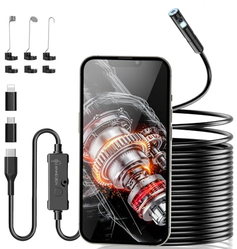 Ennovor Endoscopio per Smartphone Doppie Testa 1920P HD, Sonda Telecamera Impermeabile IP67 con 8+1 LED, Telecamera Endoscopica con Cavo Semirigido da 10 m, Compatibile con Android e iOS senza WiFi
