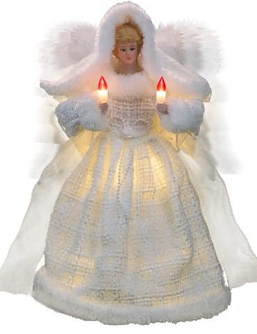 Cyraft Moving Angel Tree Topper with Lights, 12’’ White, Separately Controlled Flapping Wings and Bright LEDs, 6 On / 18 Off Hours Cycle