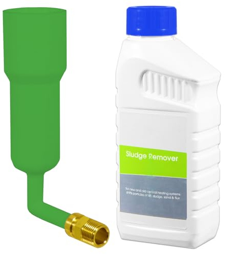 SPARES2GO Central Heating Sludge Remover Concentrate Boiler Pipes Liquid (500ml Bottle) + Radiator Dosing Funnel Tool