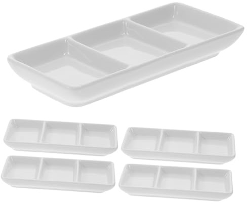 TOPPERFUN 5 piezas Plato Cerámico Triple Para Salsas Rejillas Para Condimentos Aperitivos Vinagre Mostaza Restaurante Hogar