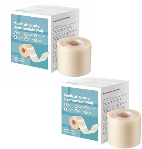 Hydrokolloid Pflaster Rolle 2Stk | 5x500cm Medical Grade Hydrocolloid Roll | Atmungsaktive Hydrocolloids Rolle Verbände Blasenpflaster Wasserfest | Selbstklebender Hydrocolloids Roll für Wundverbände