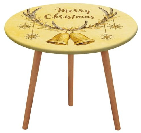 Jubonexis Runde Tischdecke mit Rentiergeweih, goldene Blätter, Reben und Glocke, wasserdicht, elastisch, für Picknick, Camping, Esszimmer, 127 cm