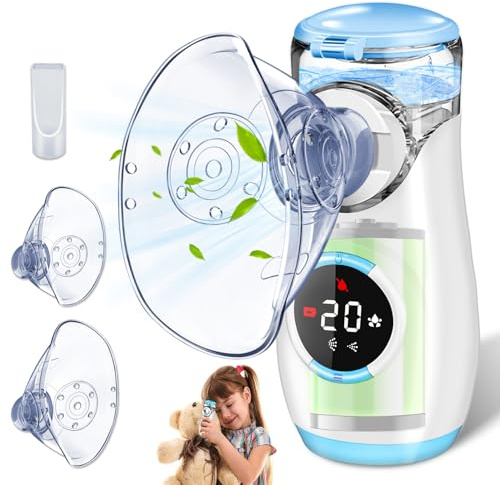 BIAOQINBO Nebulizador con Pantalla de Visualización, Nebulizador Portatil Nebulizador para Bebe Niños Adultos con Boquilla y 2 Máscaras, Nebulizador Silencioso para Uso Doméstico y de Viaje