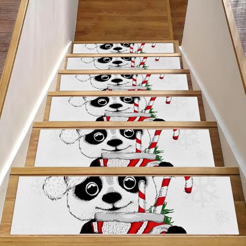 RODAILYCAY Confezione da 15 tappeti natalizi per scale, antiscivolo, per gradini in legno, tappeti per scale per interni, tappetini di sicurezza per anziani, bambini e cani