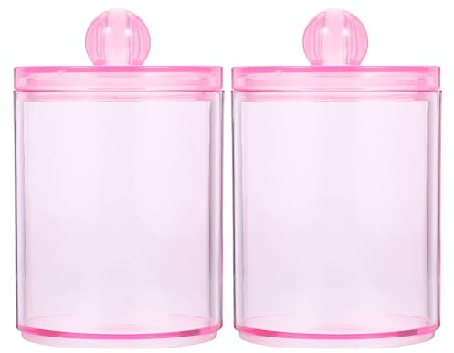 HONMEET 2 Frascos Transparentes para Algodón Tapa Protectora, Organizador de Maquillaje y Tocador, Porta Discos de Algodón Redondo, Recipiente Sellado Antipolvo para Baño, Color Rosa