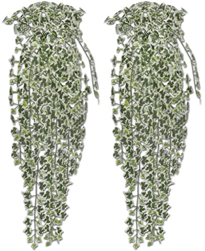 LoogCape Edera artificiale verde e bianco, 90 cm, 2 pezzi, piante decorative realistiche per interni ed esterni, soggiorno, balcone, giardino, ufficio, fiori di seta realistici, piante in plastica