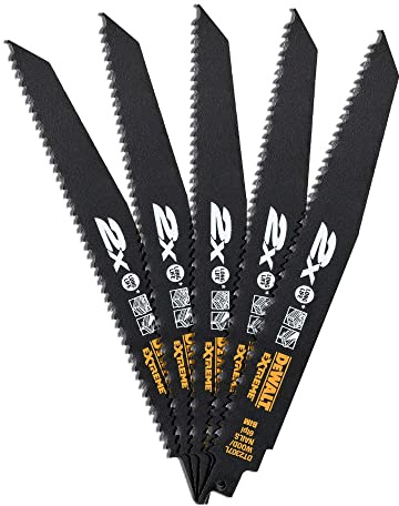 Dewalt EXTREME Bi-Metall Säbelsägeblätter DT2307L (228 mm Gesamtlänge, 4,2 mm Zahnteilung, spezielle Zahngeometrie, für schnelle, grobe Schnitte in Hart- & Weichholz mit Nägeln) 5 Stück