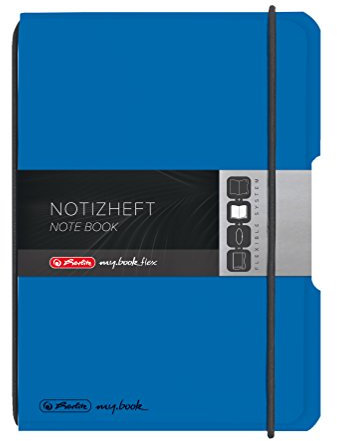 herlitz Notizheft my.book flex, A6, blaues Wechselcover, kariert mit Verschlussgummi, 40 Blatt