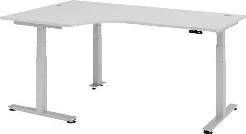 bümö elektrisch höhenverstellbarer Eckschreibtisch grau 200x120 cm, Gestell Silber - Eckschreibtisch höhenverstellbar mit Memory-Steuerung, elektrischer l Schreibtisch L Form Ecktisch