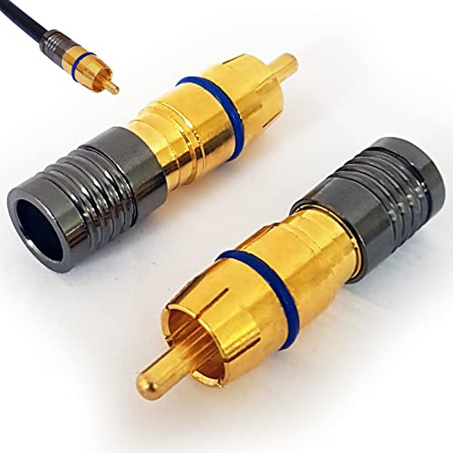 2x RCA/PHONO Quality Compression Crimp/Crimping Connectors -RG6 Coaxial Cable- Male AV Audio Plug - Video, End, Tool, TV, Amp, Outdoor