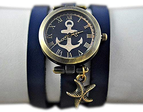 Maritime Armbanduhr mit Wickelarmband aus Leder und Seestern-Anhänger - Geschenk für Sie - Schmuck-Geschenk - Handmade Geschenk