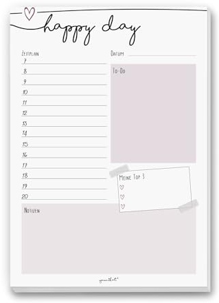 younikat Schreibblock Happy Day Tagesplaner DIN A4 altrosa 50 Blatt - dv305 | Organizer Notizblock mit To-Do-Liste zum Abreißen und Beschreiben, Alltagsbegleiter