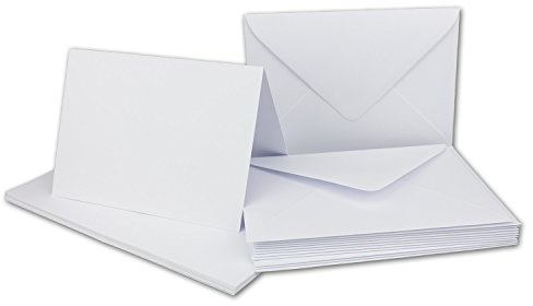 50 Doppelkarten Set DIN A6 Weiß - 14,8 x 21,0 cm offen - 240 g/m² mit Brief-Umschlägen DIN C6-11,3 x 16,0 cm - 120 g/m² Weiß Nassklebung