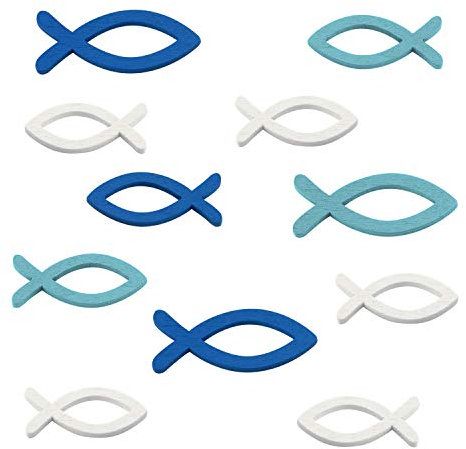 FEPITO 54Pcs pesce in legno tavolo da sposa spargimento decorazione artigianato bambino battesimo santo comunione favore del partito decorazione della decorazione della carta