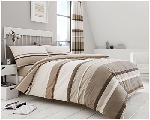 GC GAVENO CAVAILIA Striped Duvet Cover Double, Reversible Printed Bedding Sets, Breathable Bed Covers, Natural