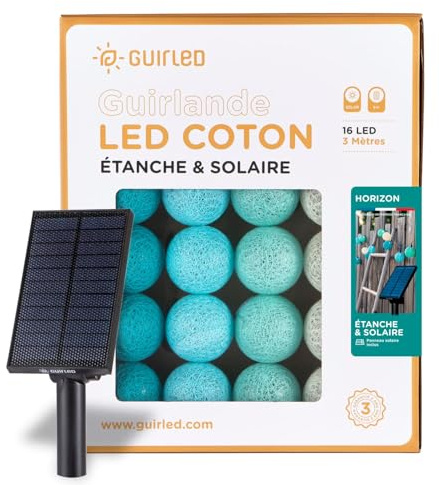 GuirLED - Außengirlande mit Lichtkugeln LED-Guinguette - Wasserdicht IP55 - Hocheffizientes Solarpanel - Automatisches EIN/AUS - 16 Kugeln 3 m- Horizont