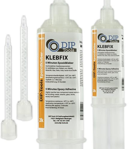DIP-Tools KLEBFIX - Colle Epoxy Bi-Composant - Soudure a Froid pour Bois, Métal, Verre, Plastique et Plus en Seulement 5min - transparent (2x25ml)