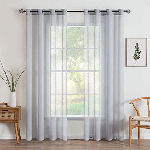 MIULEE Voile Vorhang mit Ösen transparent 140x215 cm 2er Set Grau | Transparente leichte Voile Gardine als Ösenschal für Wohnzimmer und Schlafzimmer, lichtdurchlässig, luftig, dekorativ
