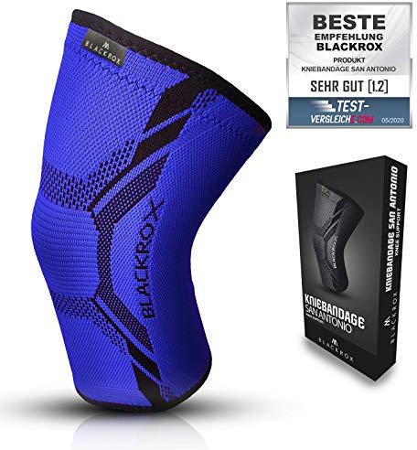 BLACKROX Kniebandage [Vergleichssieger 2024] Gr. S-XL | Damen & Herren | Stabilisierung für Knie & Meniskus | Perfekt für Sport, Fußball, Kraftsport & Bodybuilding | SAN ANTONIO V4 | Blau Gr. M