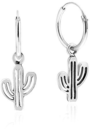 Resilient Desert Cactus .925 Sterling Silver Hoop Dangle Earrings
