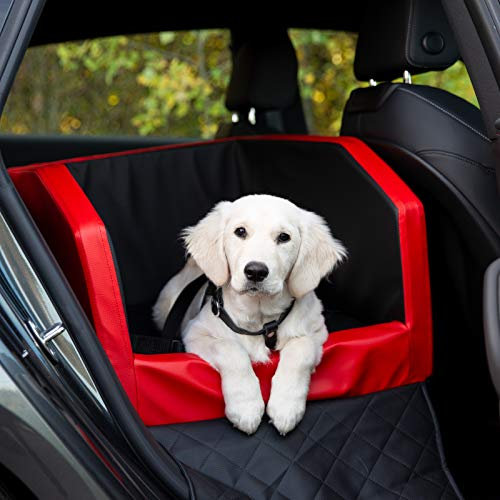 CopcoPet Rücksitz Hundeautositz Autohundebett Hundebett Transportbett Autoschondecke (55 x 90 x 38 cm, Rot-Schwarz)