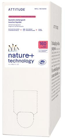ATTITUDE Liquid Laundry Detergent Refill, EWG Verified, HE Compatible, Plant-Based & Vegan, Natural Laundry Soap, Pink Grapefruit Scent, 160 Loads, 4 Liters