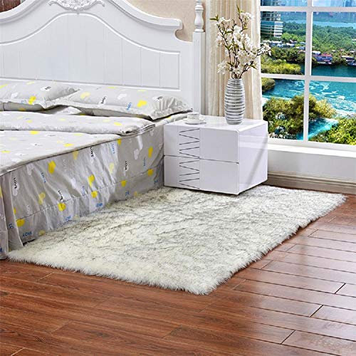 Kabxhueo Super weich Faux Lammfell Schaffell Teppich Wohnzimmer Hochflor Teppiche Kinderzimmer Flauschig rutschfest Faux Wolle für Schlafzimmer Mädchen Jungen,Silber,60 * 90cm