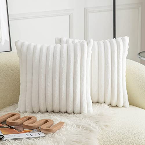 Neelvin Pack von 2 Kunstpelz Plüsch Dekorative Wurf Kissenbezüge Fuzzy gestreifte weiche Kissenbezug Kissenbezüge für Sofa Couch Schlafzimmer