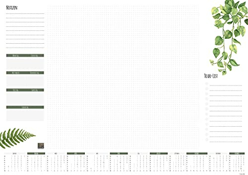 BATI ORIGIN I Schreibtischunterlage Papier I DIN A2 I mit Kalender 2026 I 50 Blatt I Design Leaf I praktische Schreib-Unterlage für das Büro I klimaneutral produziert