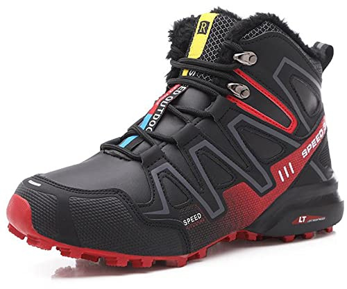 WYUKN MTB Cycling Shoes ，Men Motorcycle shoes Waterproof Trekking Bicycle shoes Outdoor hiking sneakers jogger man,Red-45EU