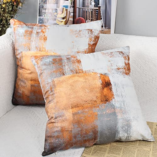 OYIMUA Orange Kissenbezug 40x40 Samt 2er Set Modern Weich Dekokissen | Sofakissen Deko Kissenbezüge für Sofa Bett,Aesthetic Quadratisch Kissenhülle Couchkissen Outdoor Kissen Zierkissen