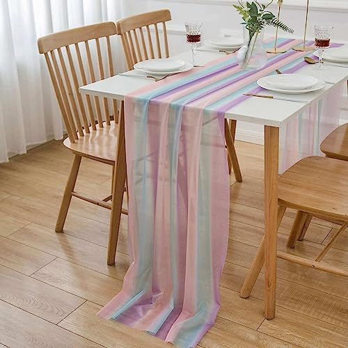 AOKSUNOVA Chiffon Tischläufer Tischdeko Hochzeit Dekostoff Regenbogen